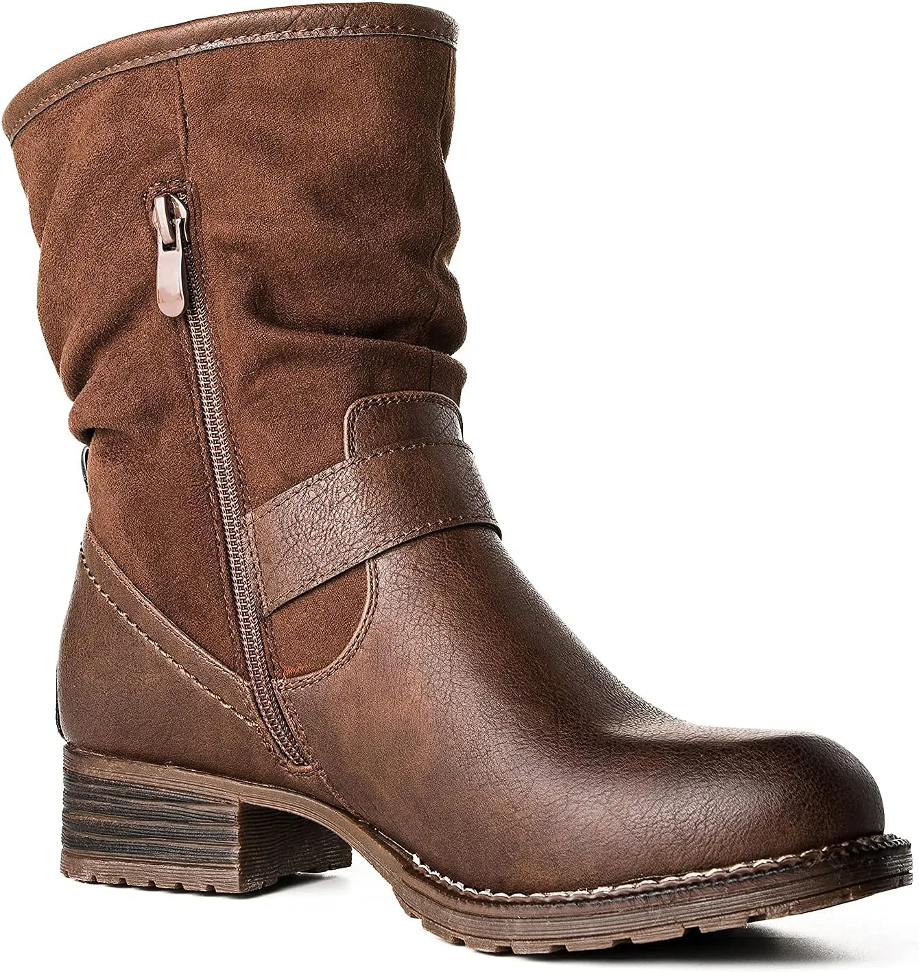 GLOBALWIN Women's Fur Booties Fashion Combat Ankle Boots For Women