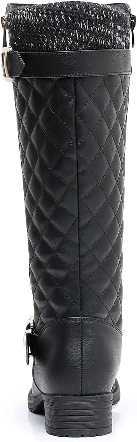 GLOBALWIN Women's Quilted Knee-High Fashion Dressy Riding Boots