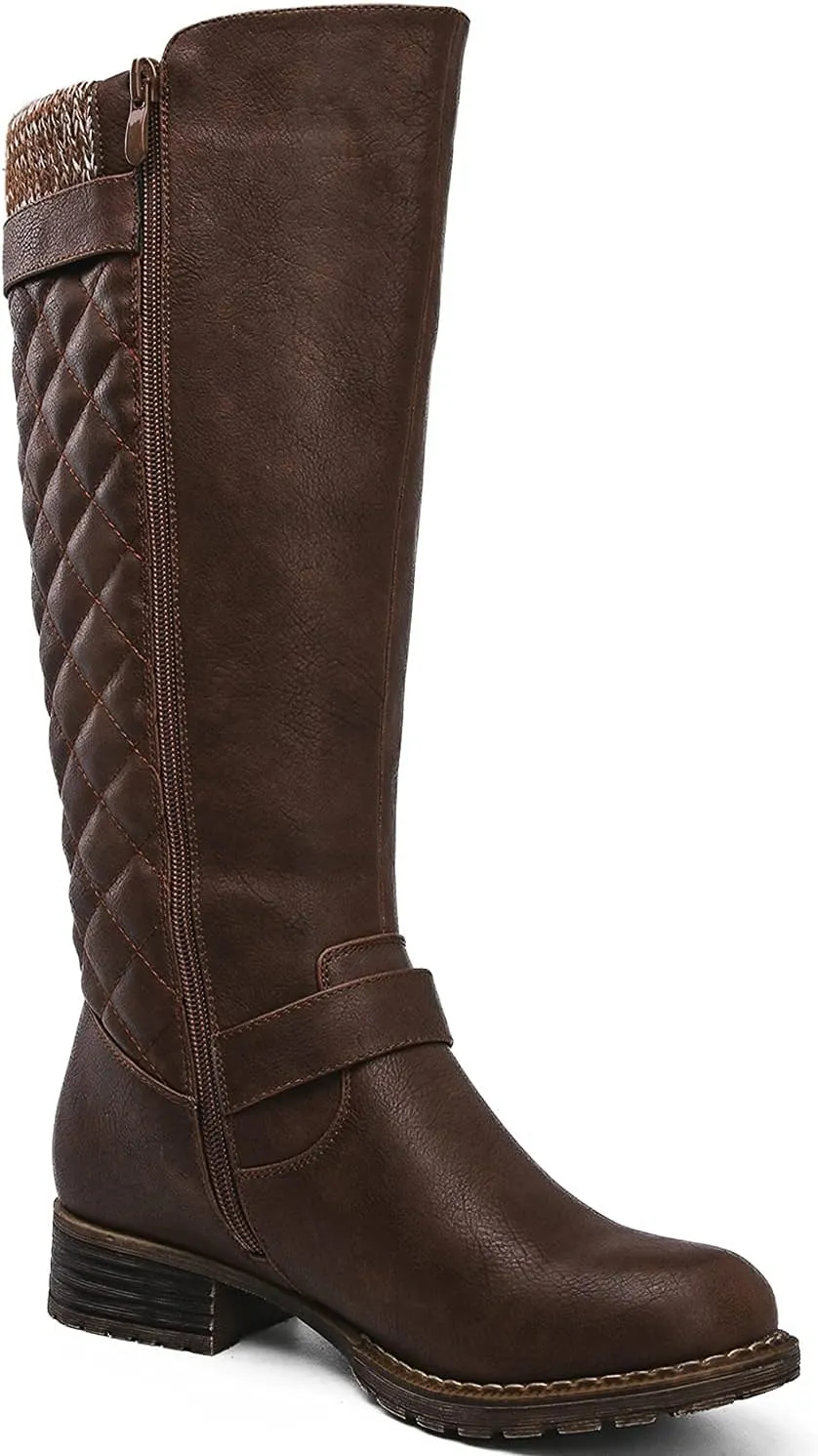 GLOBALWIN Women's Quilted Knee-High Fashion Dressy Riding Boots