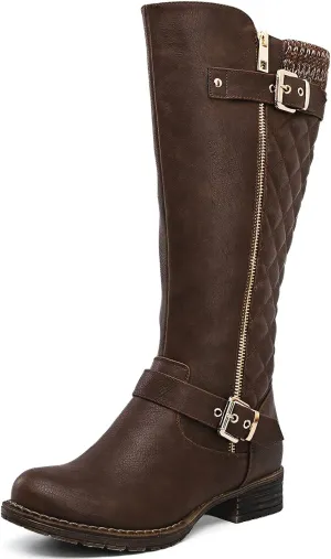 GLOBALWIN Women's Quilted Knee-High Fashion Dressy Riding Boots
