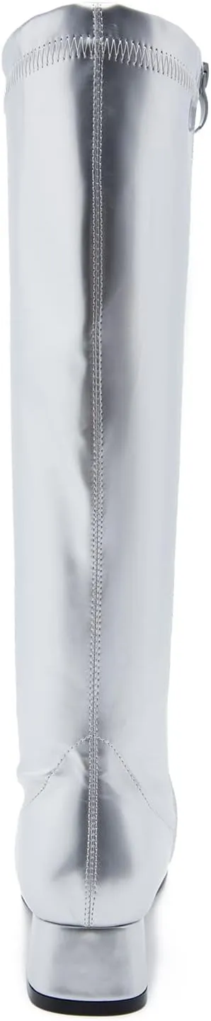 GOGO Boots for Women, Knee High Boots, Low Block Heel Zipper Boots Ladies Party Dance Shoes