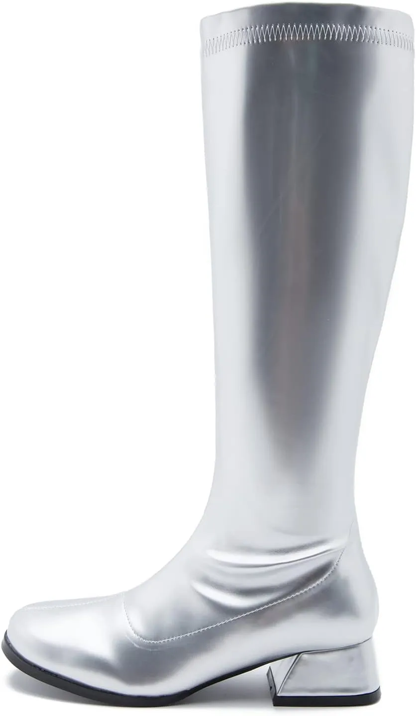 GOGO Boots for Women, Knee High Boots, Low Block Heel Zipper Boots Ladies Party Dance Shoes