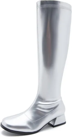 GOGO Boots for Women, Knee High Boots, Low Block Heel Zipper Boots Ladies Party Dance Shoes