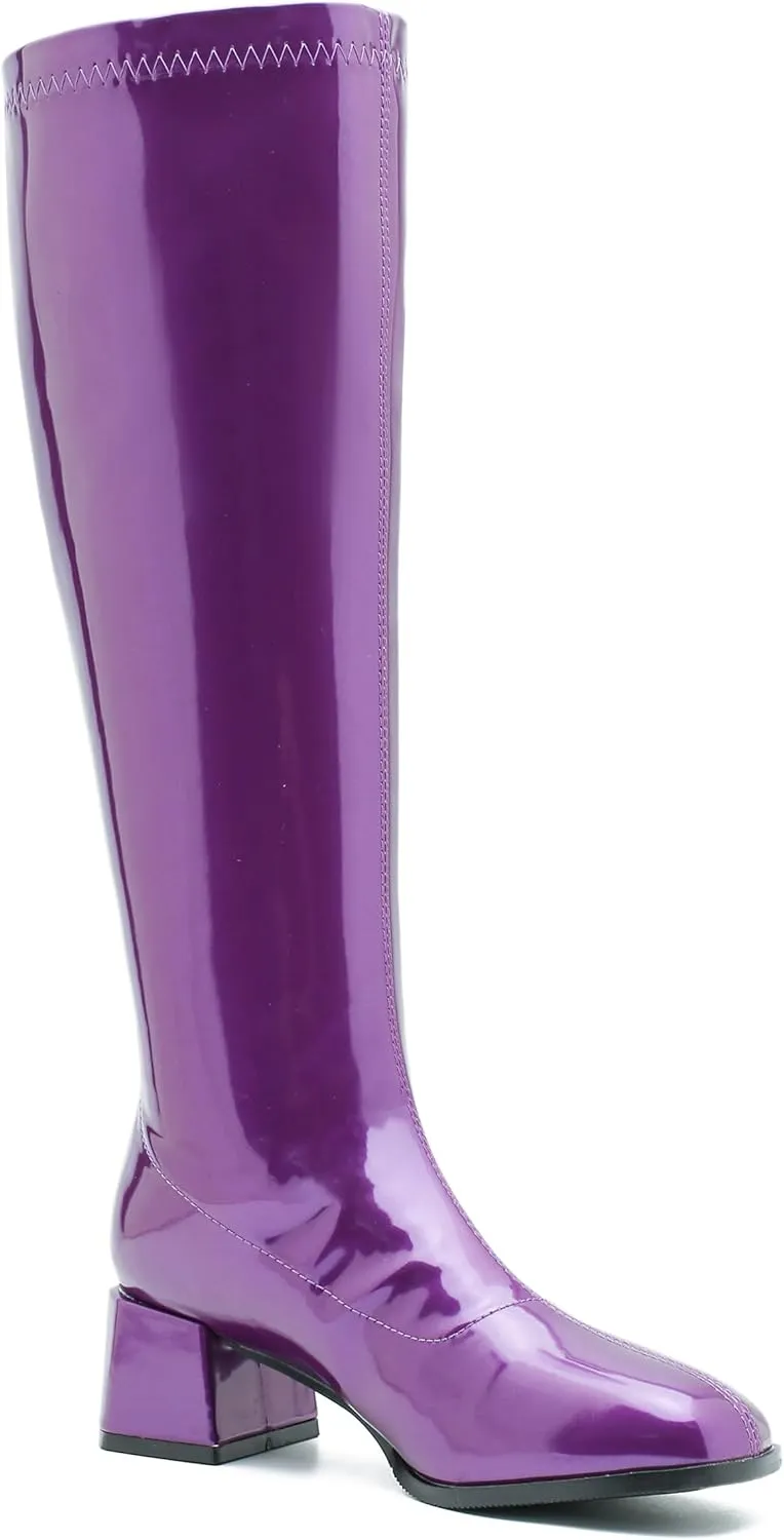 GOGO Boots for Women, Knee High Boots, Mid Block Heel Zipper Boots Ladies Party Dance Shoes