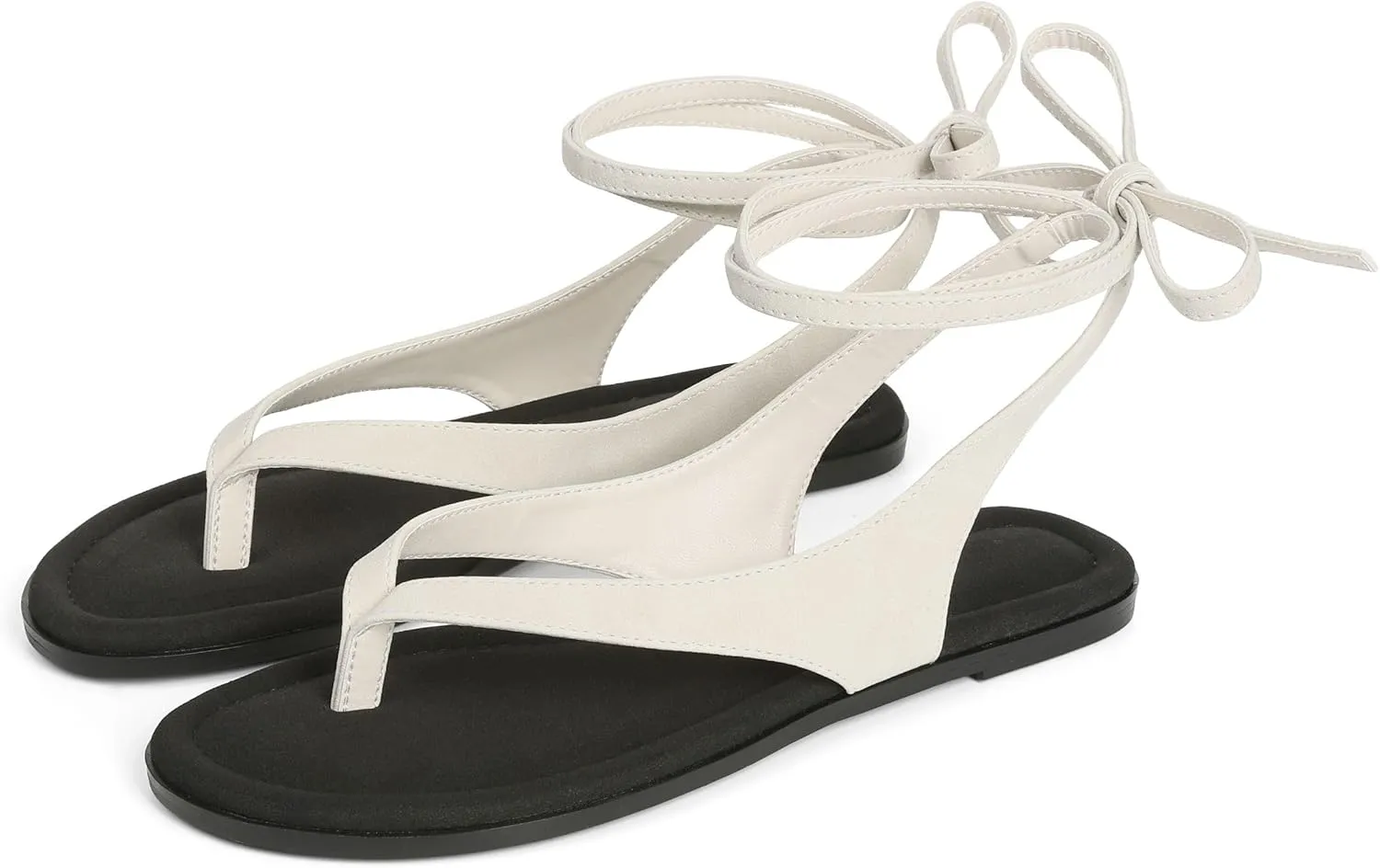 Goiphrri Flat Sandals for Women Dressy Comfortable Soft Lace Up Strappy Sandals Round Toe Thong Sandals for Women Flip Flop Sandals Casual Fashion Cute Summer Beach