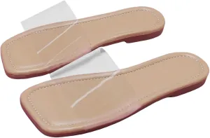 GORGLITTER Girl's Clear Sandals Dressy Flat Sandals PU Leather Open Toe Slip On Slide Sandals Beige Clear 2