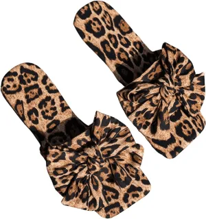 GORGLITTER Women's Bow Cute Trendy Sandals 2025 Graphic Print Dressy Open Square Toe Summer Slide Flat Sandals