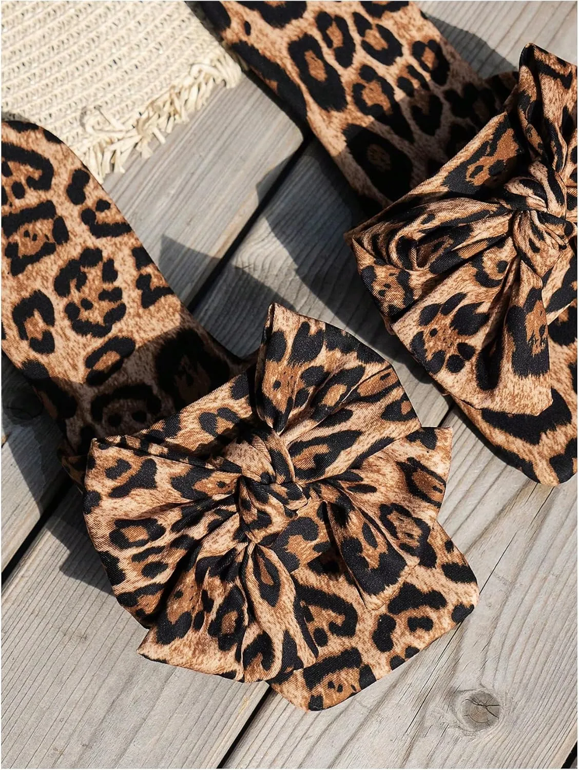 GORGLITTER Women's Bow Cute Trendy Sandals 2025 Graphic Print Dressy Open Square Toe Summer Slide Flat Sandals