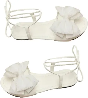 GORGLITTER Women's Bow Flat Sandals Gladiator Lace Up Open Toe Slip On Slide Sandal