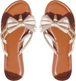 GORGLITTER Women's Bow Flat Sandals Strappy Open Toe Dressy Fancy Flip Flops Slide Sandals