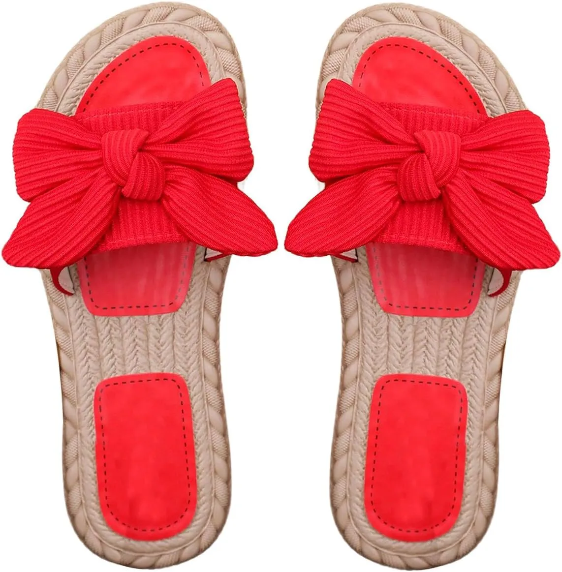 GORGLITTER Women's Bow Knot Flat Sandals Open Toe Slip On Slide Slipper Single Band Flats