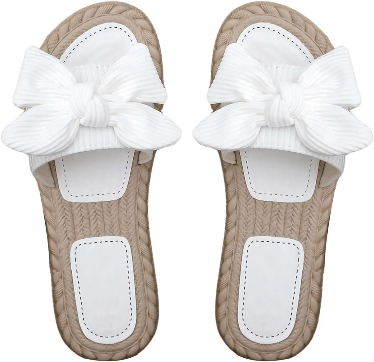 GORGLITTER Women's Bow Knot Flat Sandals Open Toe Slip On Slide Slipper Single Band Flats