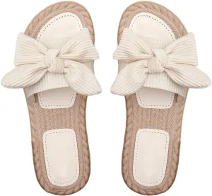 GORGLITTER Women's Bow Knot Flat Sandals Open Toe Slip On Slide Slipper Single Band Flats