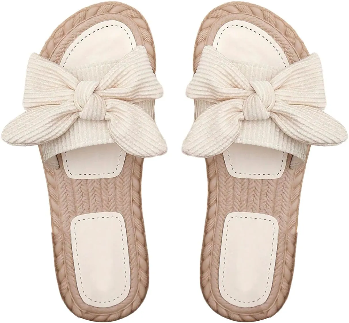 GORGLITTER Women's Bow Knot Flat Sandals Open Toe Slip On Slide Slipper Single Band Flats