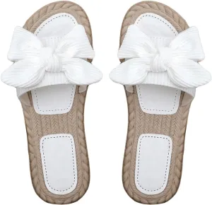 GORGLITTER Women's Bow Knot Flat Sandals Open Toe Slip On Slide Slipper Single Band Flats