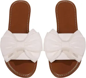 GORGLITTER Women's Bow Sandals Fancy Open Toe Slip On Slide Sandals