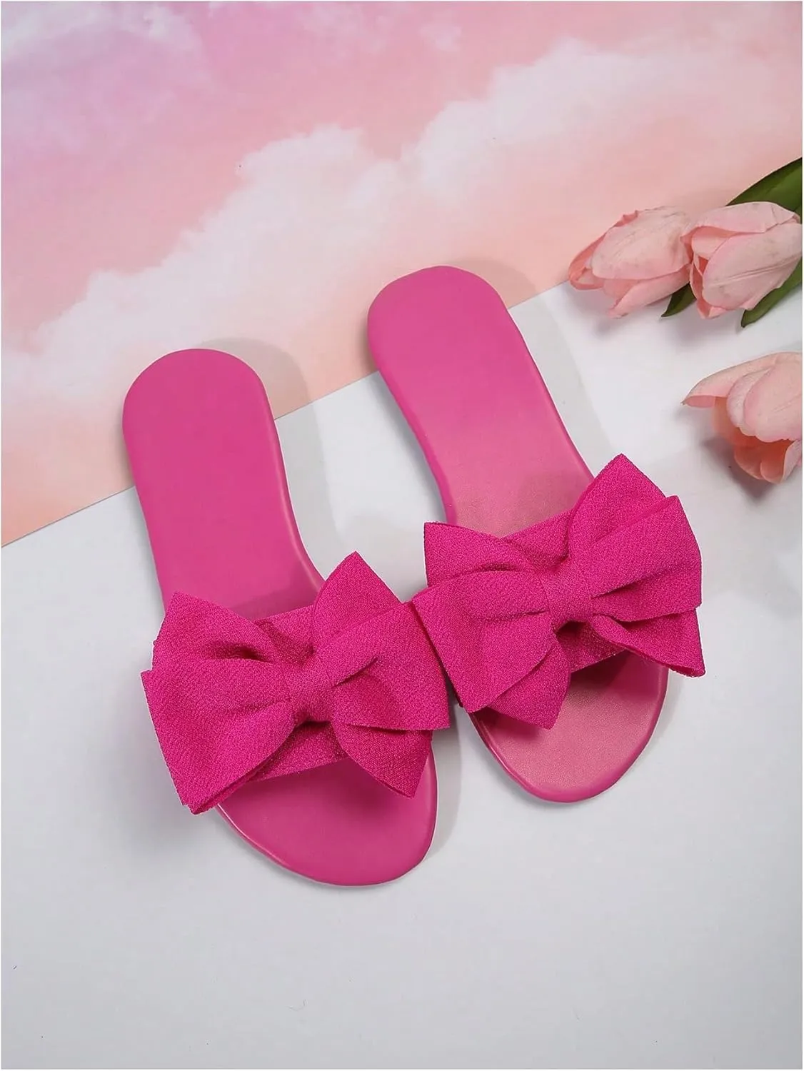 GORGLITTER Women's Bow Sandals Square Open Toe Slip on Dressy Summer Sandals