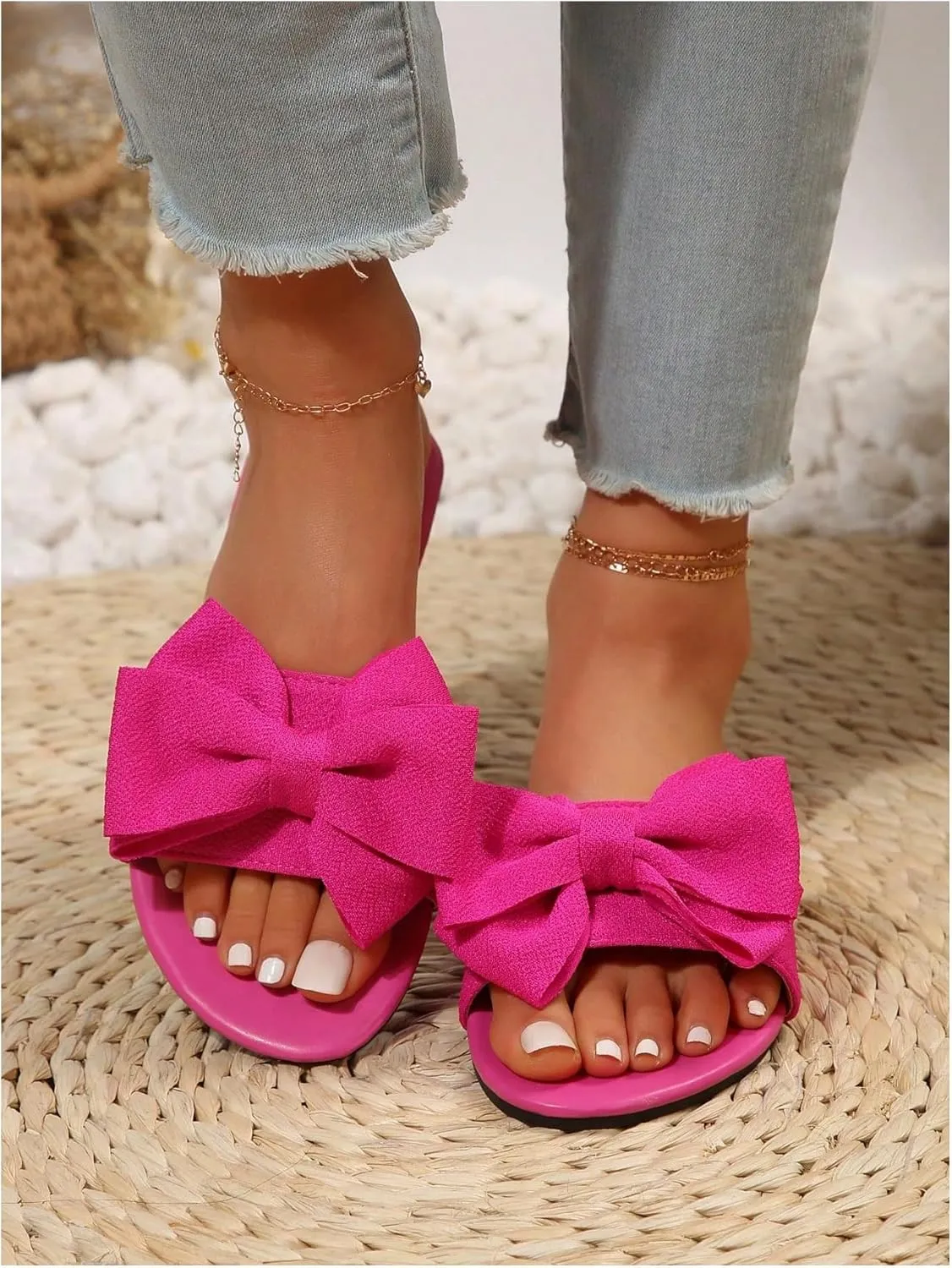 GORGLITTER Women's Bow Sandals Square Open Toe Slip on Dressy Summer Sandals