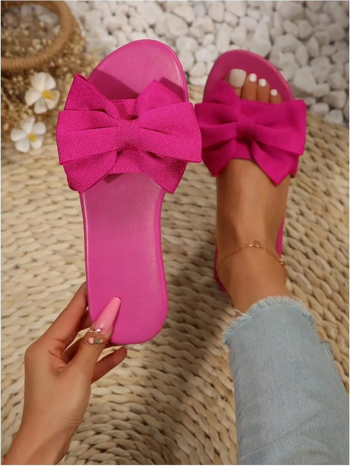 GORGLITTER Women's Bow Sandals Square Open Toe Slip on Dressy Summer Sandals