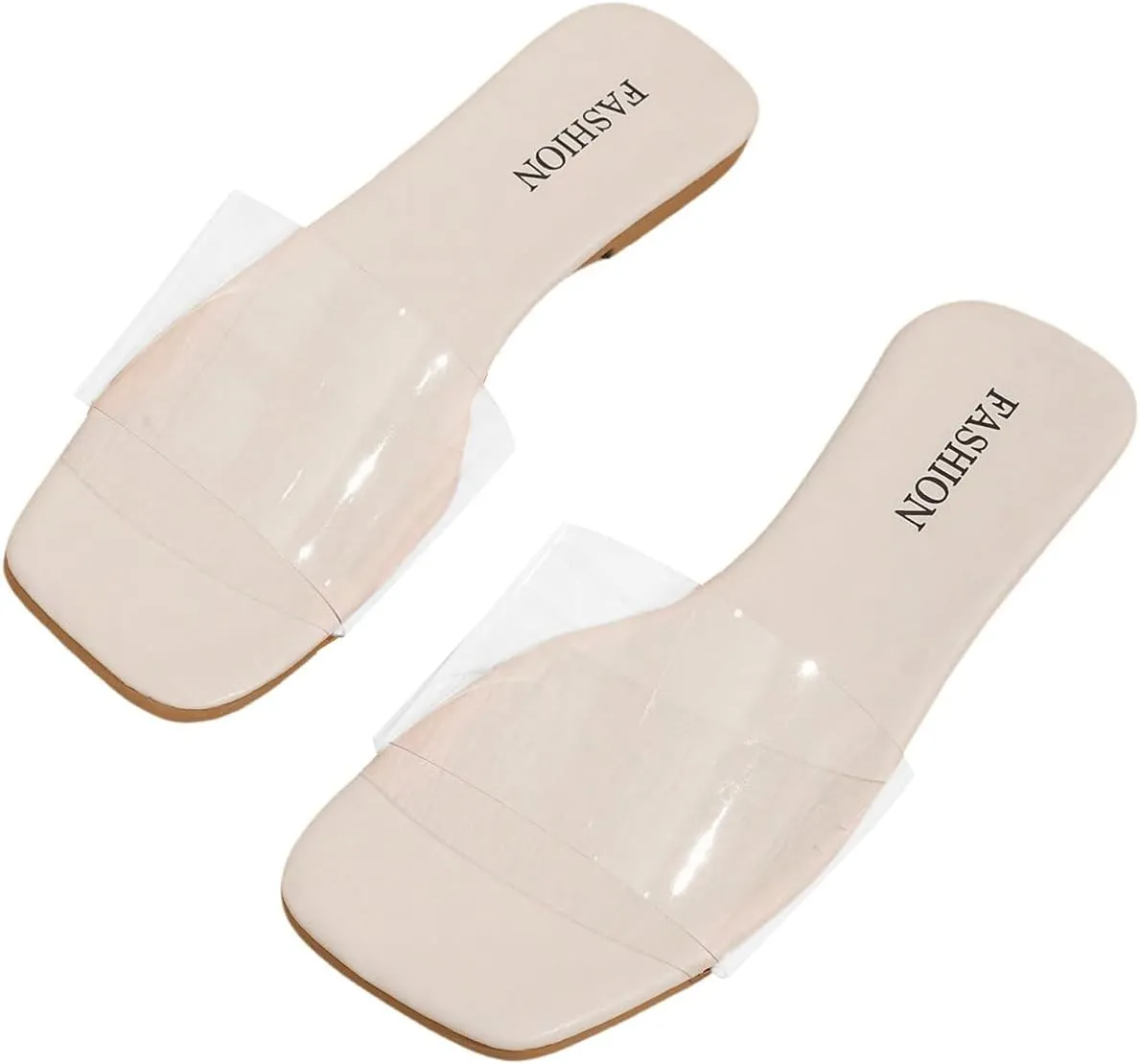 GORGLITTER Women's Clear Sandals Transparent Flat Dressy Slip On Slides Flip Flops