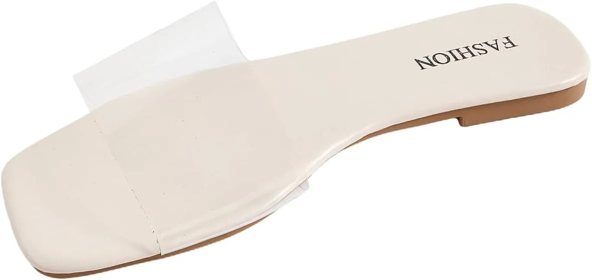 GORGLITTER Women's Clear Sandals Transparent Flat Dressy Slip On Slides Flip Flops
