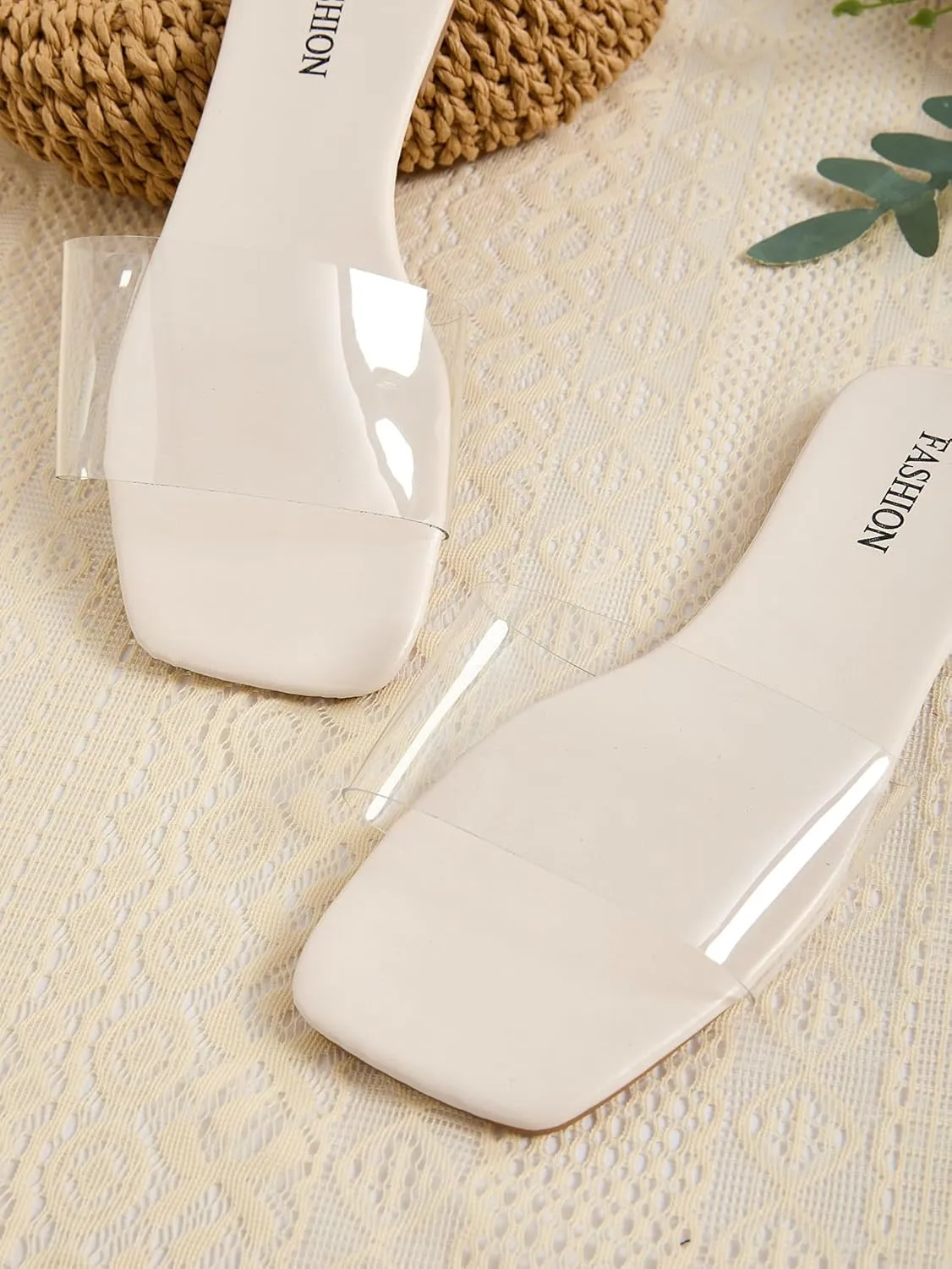 GORGLITTER Women's Clear Sandals Transparent Flat Dressy Slip On Slides Flip Flops