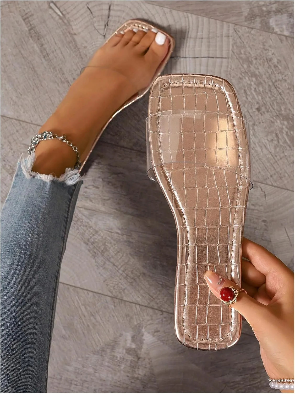 GORGLITTER Women's Clear Sandals Transparent Flat Sandals Dressy Summer Open Toe Beach Sandals