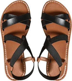 GORGLITTER Women's Criss Cross Gladiator Sandals Dressy Summer Cute Ankle Strap Open Toe Flat Sandals