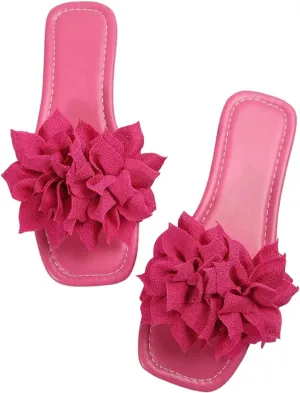 GORGLITTER Women's Flower Sandals 3D Floral Flat Sandals Open Toe Slippers Comfy Lightweight Summer Beach Sandals