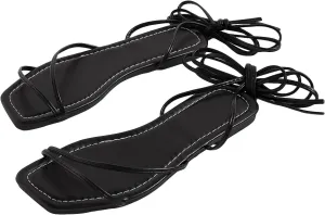 GORGLITTER Women's Lace Up Gladiator Sandals Trendy 2025 Criss Cross Strappy Sandals Cute Tie Up Flats