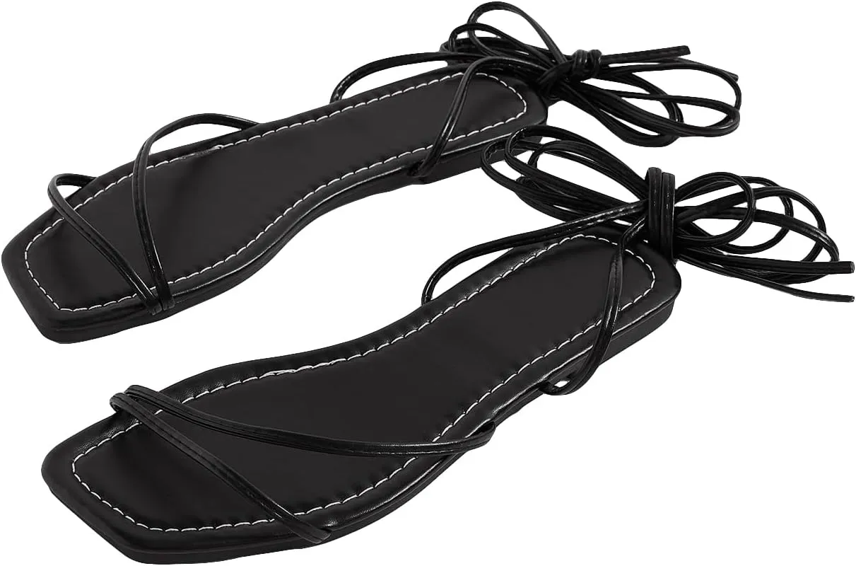 GORGLITTER Women's Lace Up Gladiator Sandals Trendy 2025 Criss Cross Strappy Sandals Cute Tie Up Flats