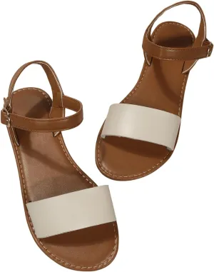GORGLITTER Women's Open Toe Ankle Strap Vacation Flat Sandals Slip On Dressy Summer Shoes