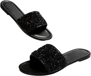 GORGLITTER Women's Sparkly Flat Sandals Strappy Slip on Open Toe Slide Sandals Lightweight Slippers
