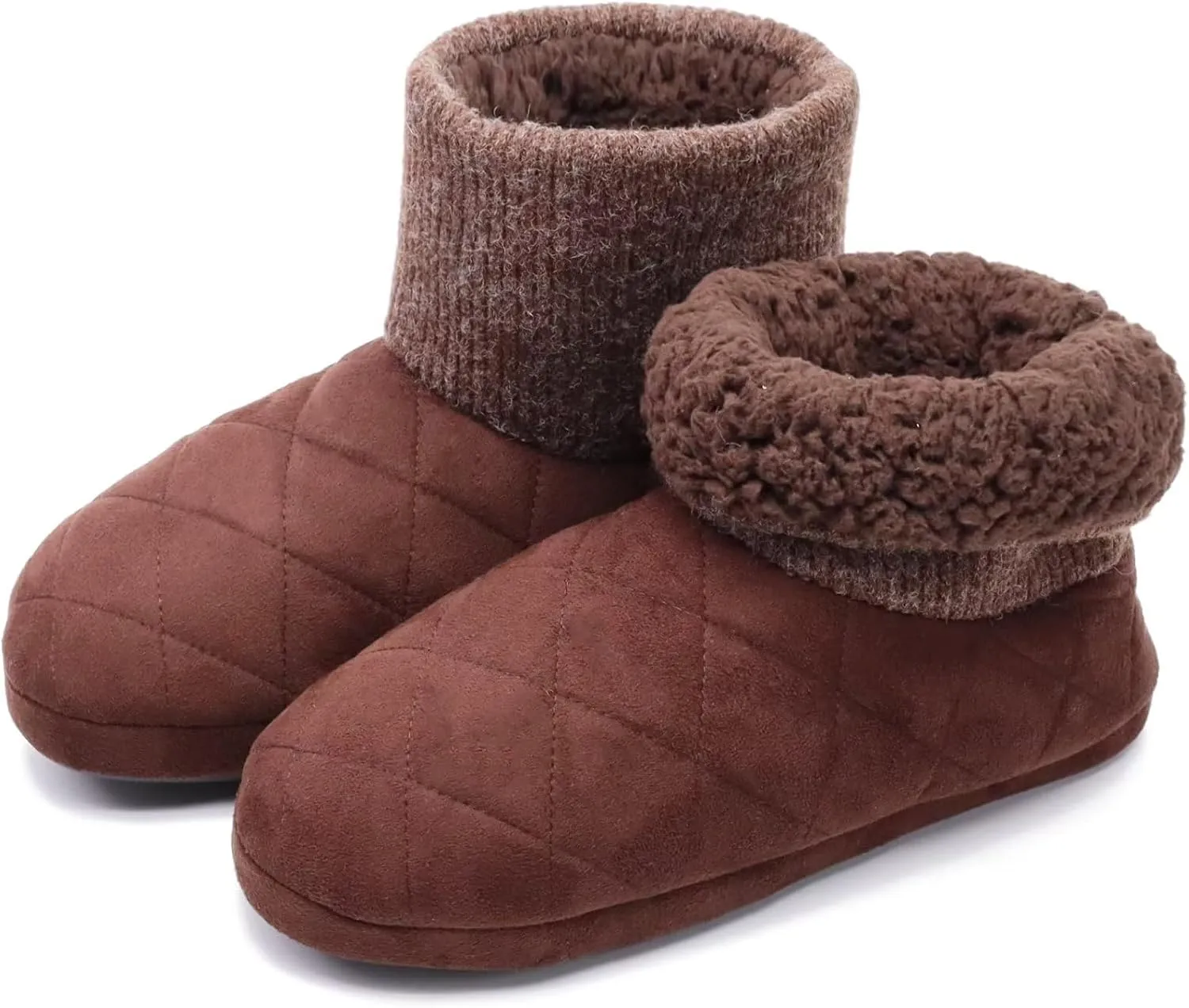 GPOS Knit Rock Wool Warm Men Indoor Pull on Cozy Memory Foam Slipper Boots Soft Rubber Sole