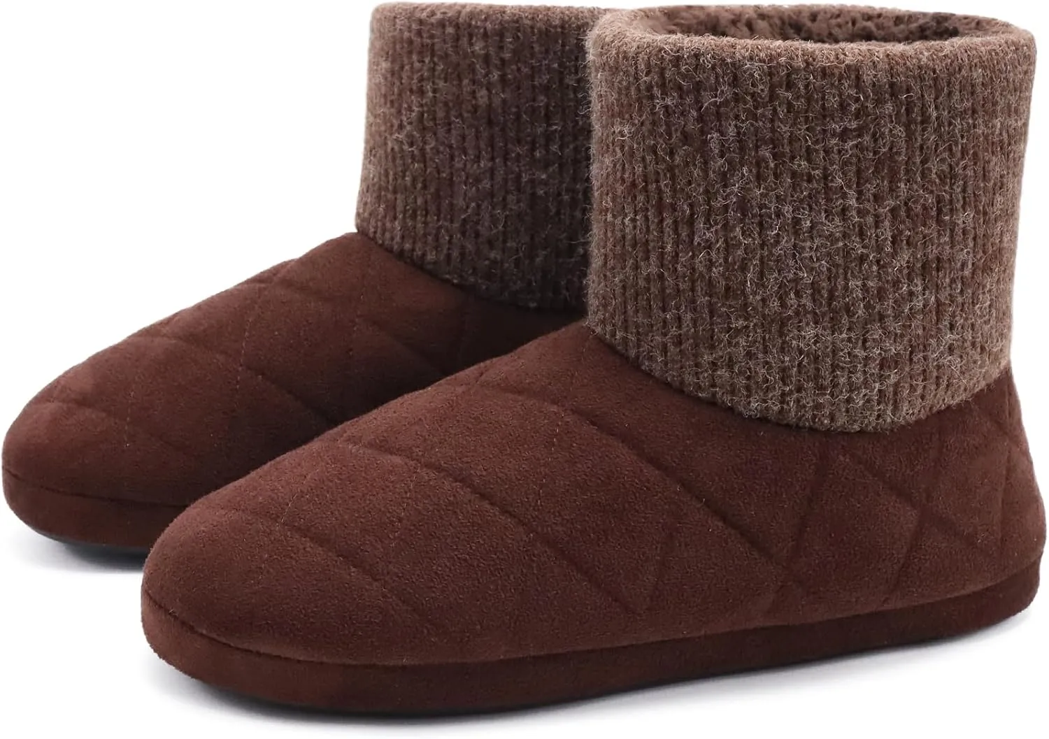GPOS Knit Rock Wool Warm Men Indoor Pull on Cozy Memory Foam Slipper Boots Soft Rubber Sole