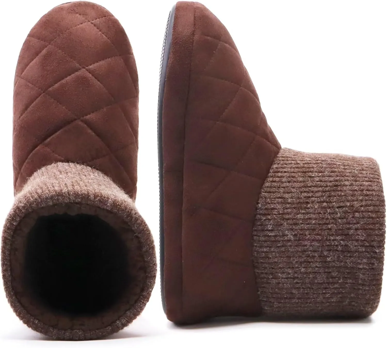 GPOS Knit Rock Wool Warm Men Indoor Pull on Cozy Memory Foam Slipper Boots Soft Rubber Sole
