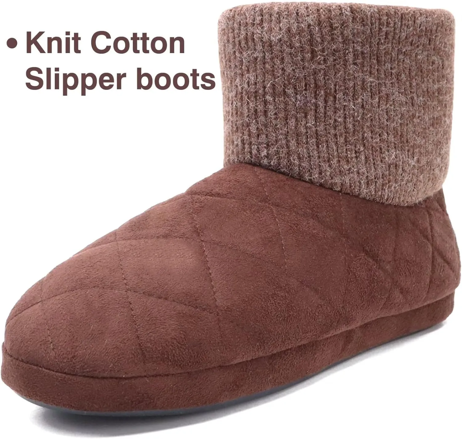 GPOS Knit Rock Wool Warm Men Indoor Pull on Cozy Memory Foam Slipper Boots Soft Rubber Sole