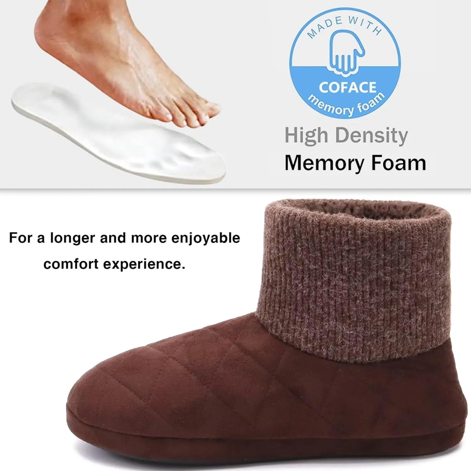 GPOS Knit Rock Wool Warm Men Indoor Pull on Cozy Memory Foam Slipper Boots Soft Rubber Sole