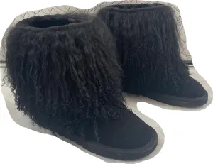 GR196 Women's Tibetan Mid-Half Short Fur Boot Real Mongolian Hairy Furry Sheepskin Snow Boots Long Hair Shoes For Lady Outside Boots