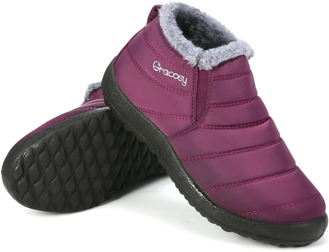 gracosy Warm Snow Boots, Winter Warm Ankle Boots, Fur Lining Boots,Waterproof Thickening Winter Shoes for Women and Men