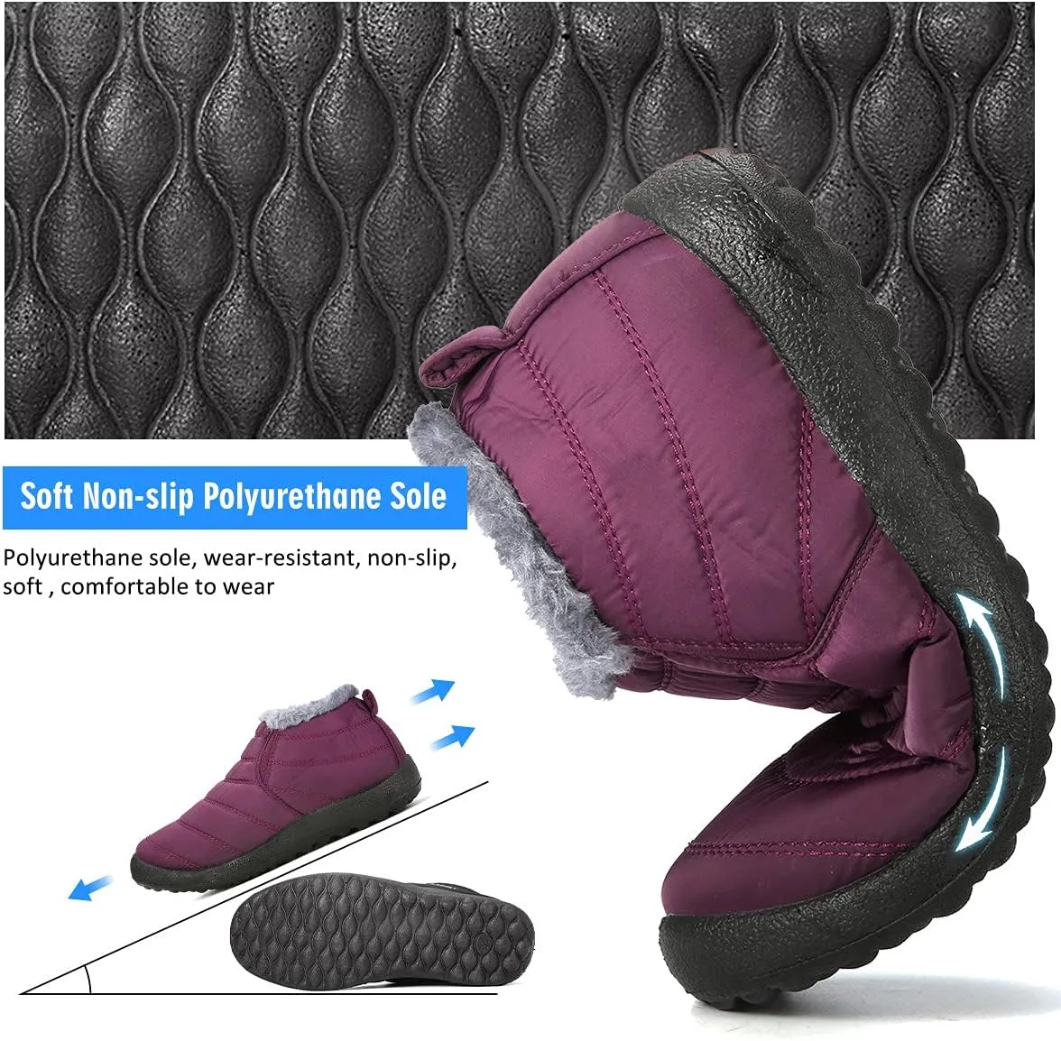 gracosy Warm Snow Boots, Winter Warm Ankle Boots, Fur Lining Boots,Waterproof Thickening Winter Shoes for Women and Men