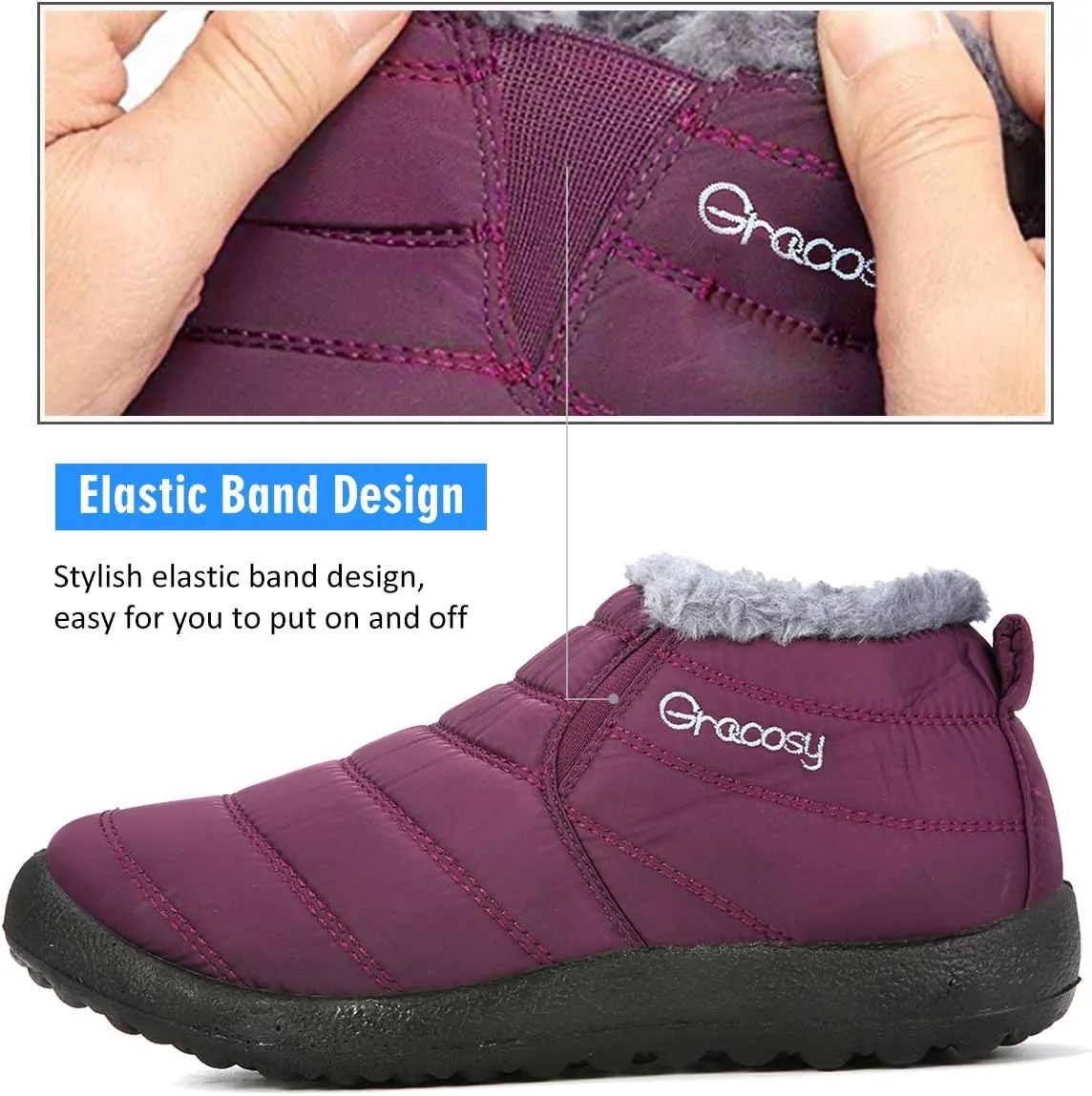 gracosy Warm Snow Boots, Winter Warm Ankle Boots, Fur Lining Boots,Waterproof Thickening Winter Shoes for Women and Men