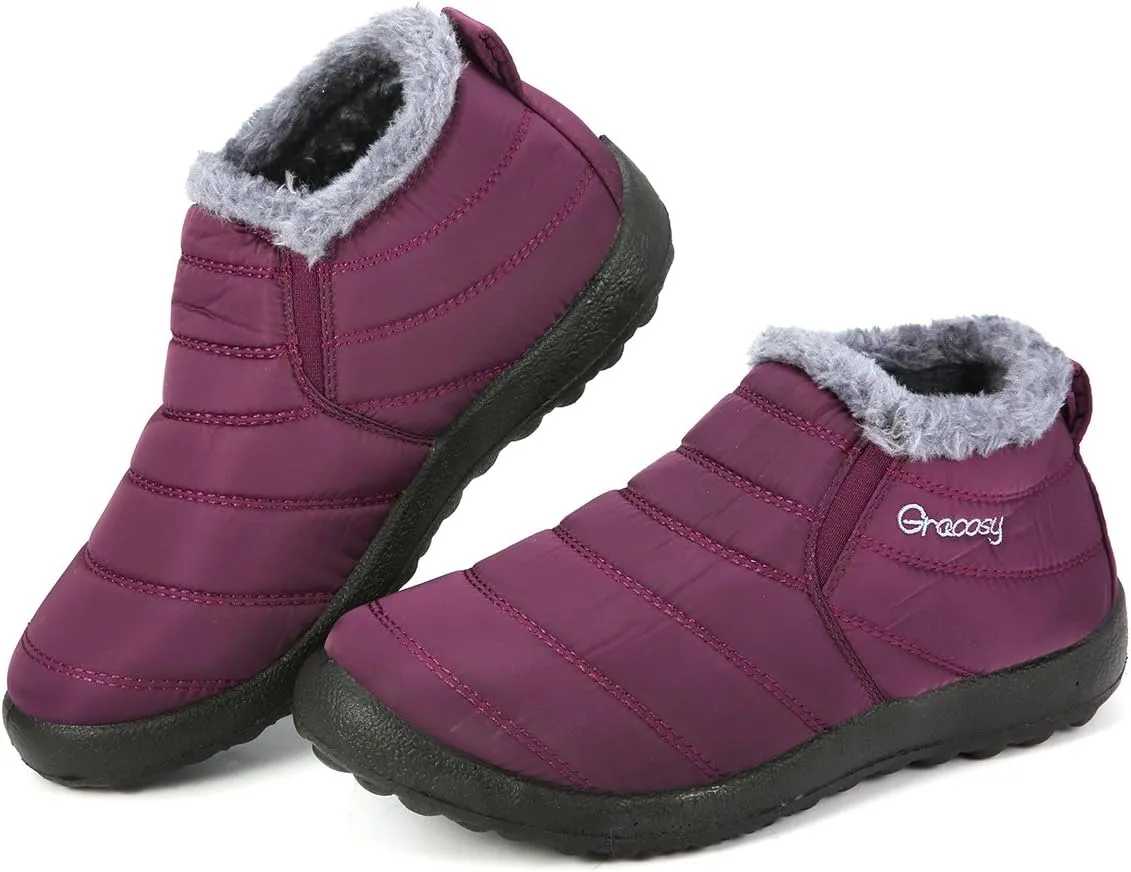 gracosy Warm Snow Boots, Winter Warm Ankle Boots, Fur Lining Boots,Waterproof Thickening Winter Shoes for Women and Men