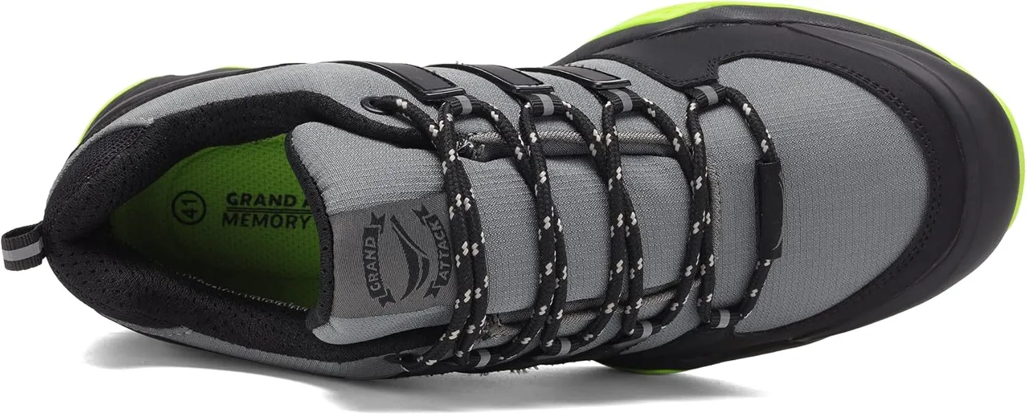 Grand Attack Men's Waterproof Hiking Shoes Trekking Backpacking Non Slip Work Shoes Low-Cut Comfortable Trail-Running Travel Sneakers