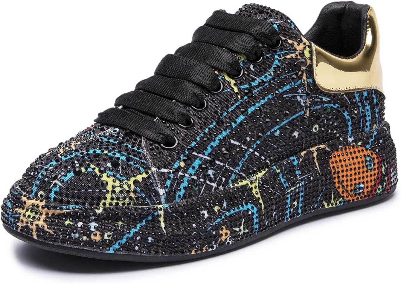 GUOANFG Women Sneakers Woman Luxury Platform Women Trainers Rhinestone Fashion Casual Shoes for Women Sneakers,Black-41 EU