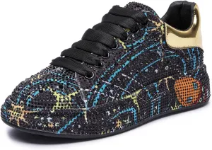 GUOANFG Women Sneakers Woman Luxury Platform Women Trainers Rhinestone Fashion Casual Shoes for Women Sneakers,Black-41 EU