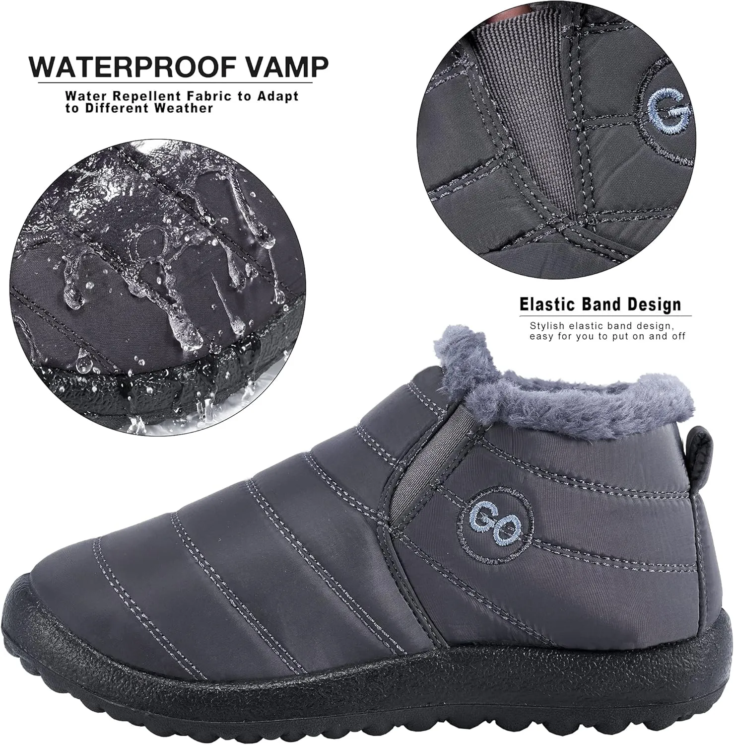 HARENCE Snow Boots for Women Winter Boot with Comfortable Warm Fur Lined Ankle Booties Outdoor Slip On Waterproof Short Boots