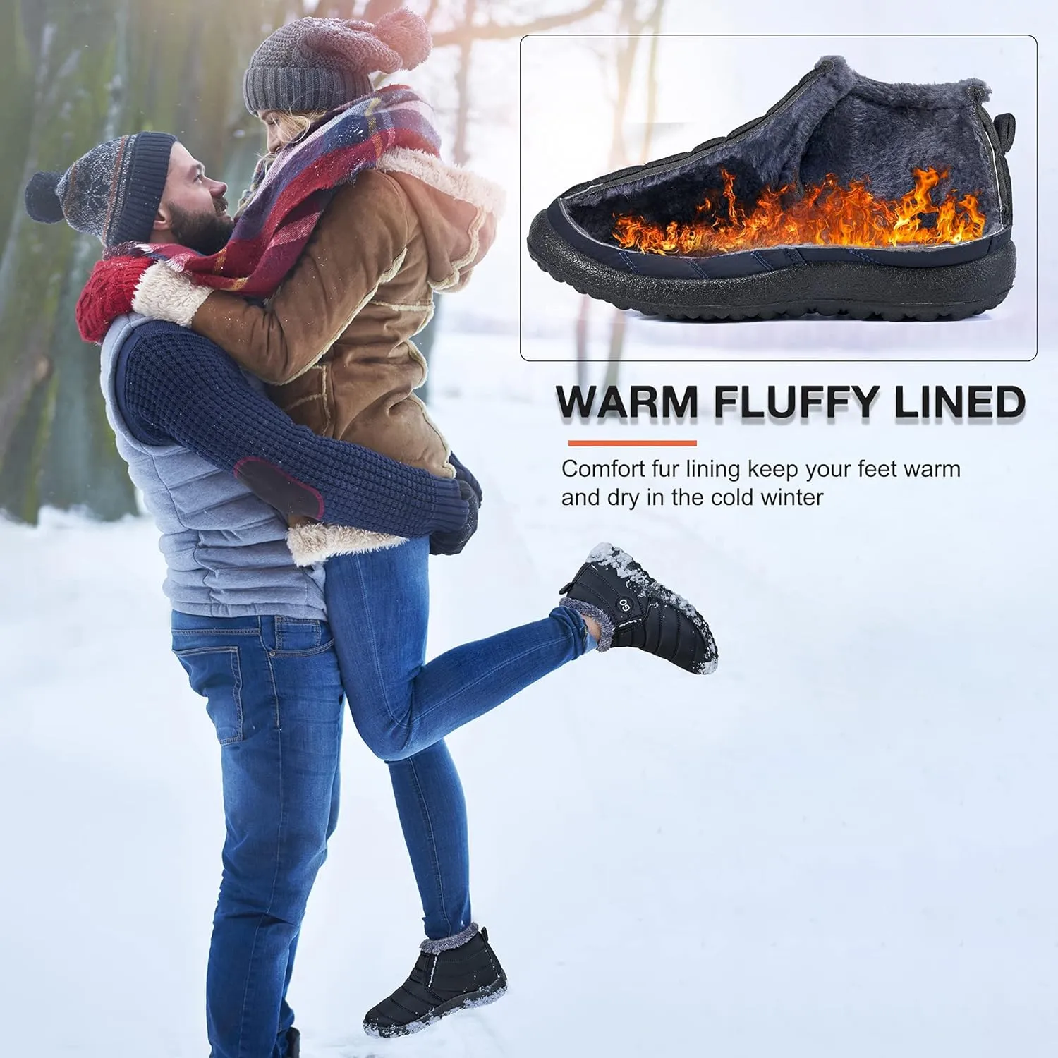 HARENCE Snow Boots for Women Winter Boot with Comfortable Warm Fur Lined Ankle Booties Outdoor Slip On Waterproof Short Boots