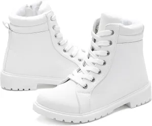 hash bubbie Women's Waterproof Ankle Boots Non Slip Combat Boots Black Fuzzy Winter Boots White Lace up Snow Boots for women Fall Boots with Zipper