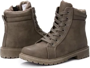 hash bubbie Women's Waterproof Ankle Boots Non Slip Combat Boots Black Fuzzy Winter Boots White Lace up Snow Boots for women Fall Boots with Zipper